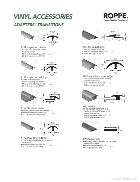 Roppe adapters & transitions stair accessories & coordinating components profile
