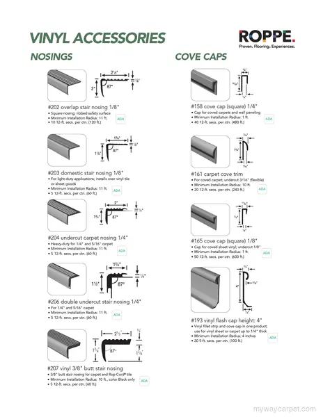 Roppe nosings & cove caps stair accessories & coordinating components profile
