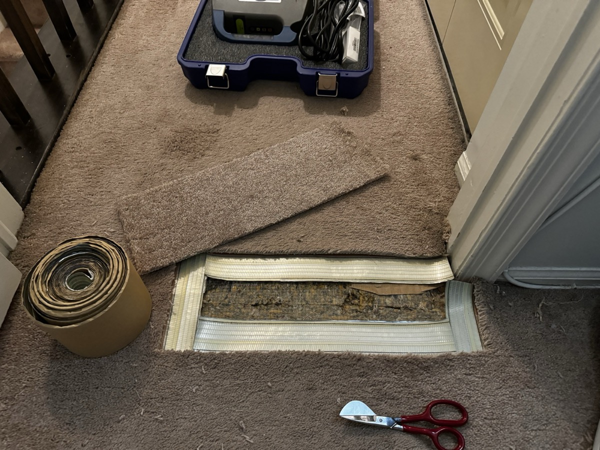 Seam tape laid across the opening