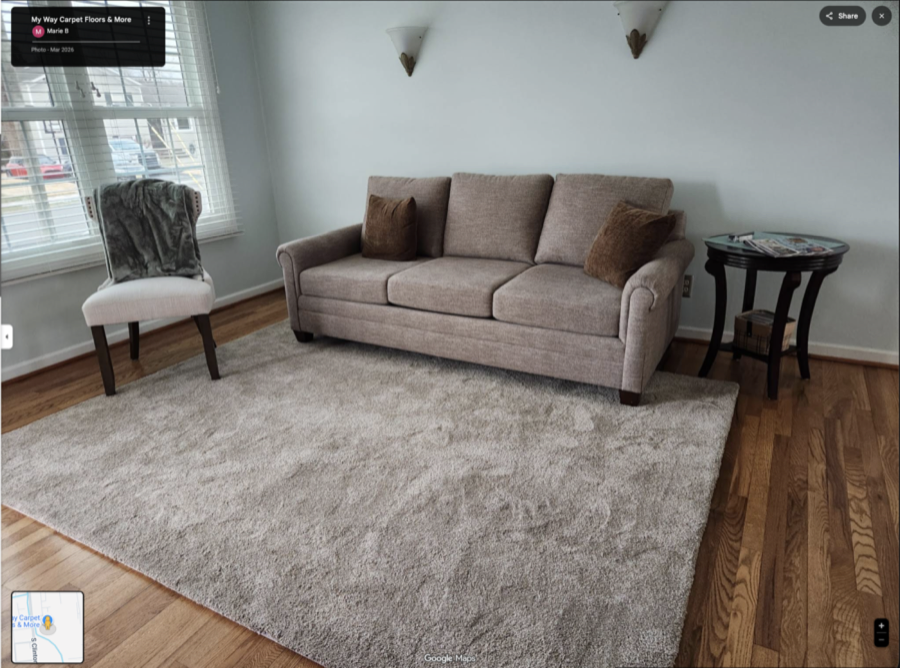 Marie B. custom area rug in living room