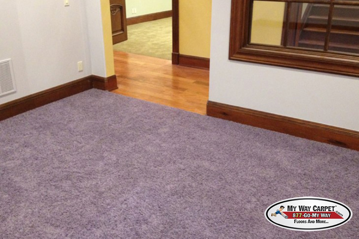 Shaw shag carpet with Brazilian cherry hardwood